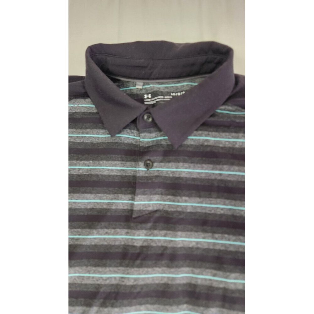 Under Armour Shirt Mens L Black Gray Loose Fit Short Sleeve Polo Golf Heat Gear - Picture 4 of 7
